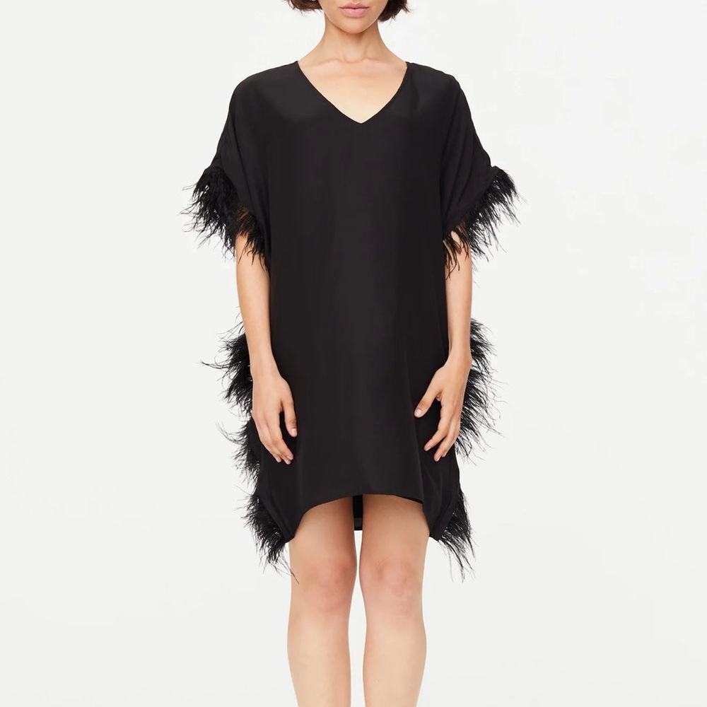 Marie Oliver Black Mini Dress with Feather Trim